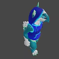 Anthropomorphic Wolf Game And Movie Character In Blue Glowing Hoodie With Green Fur