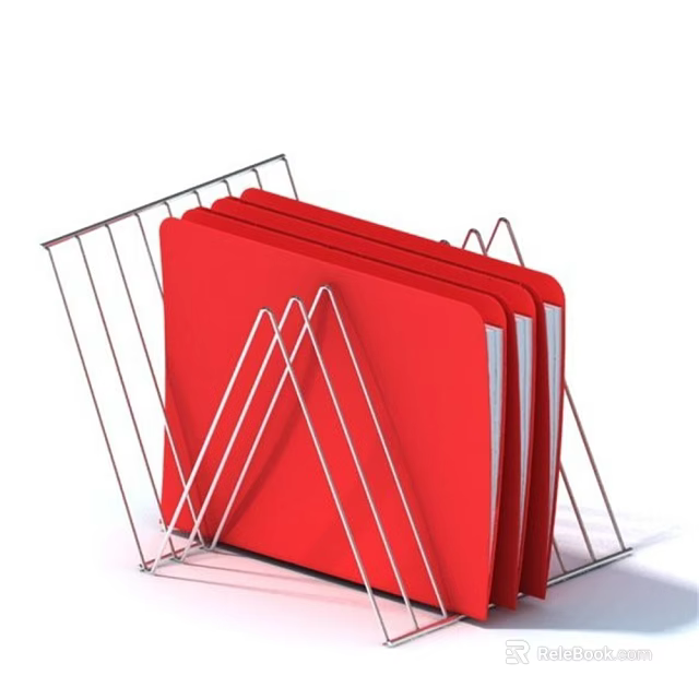 Red File Folders in Sturdy Metal Rack for Efficient Desktop Organization at Home Office 3d model 