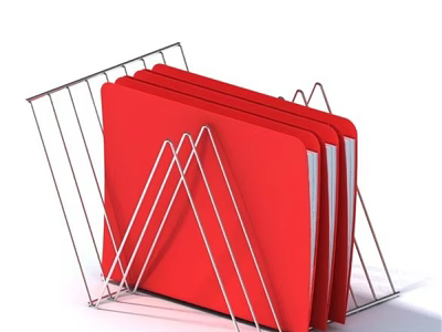 Red File Folders in Sturdy Metal Rack for Efficient Desktop Organization at Home Office 3d model