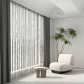Two Layer Sheer And Thick Curtains In Modern Living Room With White Armchair Palm Tree