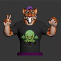 Vibrant Tiger Head Cartoon Character Wearing Black T-Shirt With Green Monster Graphic And Purple Base