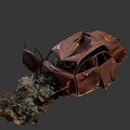Rusted Abandoned Old Car With Open Doors And Damaged Roof Exterior