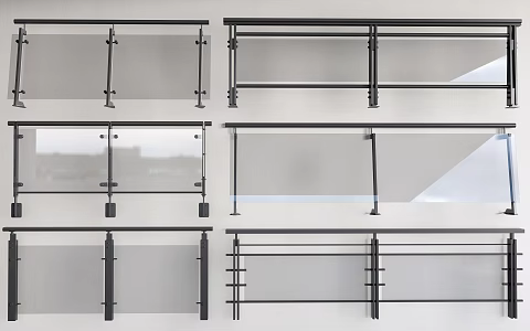 Modern glass railing glass guardrail glass fence 3d model