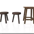 Wooden Furniture Set Including Two Small Round Stools And One Tall Stool