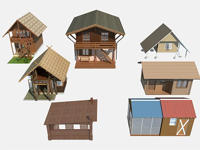 Various Wooden Houses With Traditional And Modern Roof Styles And Exterior Designs 3d model