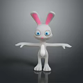 Cute White 3D Rabbit With Pink Ears Blue Eyes And Outstretched Arms On Gray Reflective Surface
