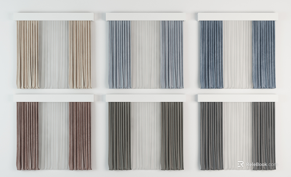Modern Window Curtains In Multiple Soft Tones And Quality Fabric For Home Decor 3d model 