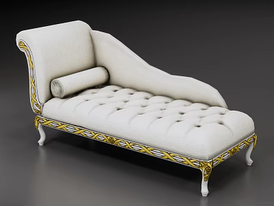 Elegant White Chaise Lounge With Gold Accents Tufted Cushion And Ornate Gold Legs 3d model