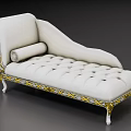 Elegant White Chaise Lounge With Gold Accents Tufted Cushion And Ornate Gold Legs