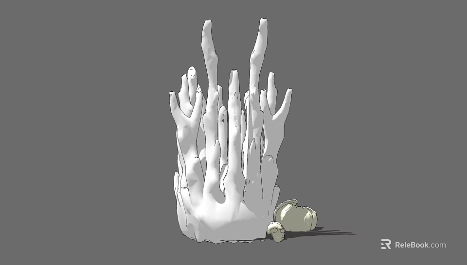 White Hand Shaped Decorative Ornament Set With Upward Extending Fingers And Small Base 3d model 