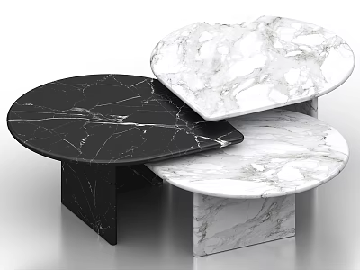 Modern Black And White Marble Coffee Tables With Unique Irregular Design 3d model
