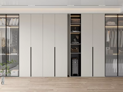 Modern White Wardrobe With Glass Door Sections And Internal Storage Compartments 3d model
