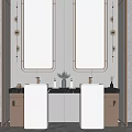 Modern Public Restroom Interior With Clean Washbasins Mirrors And Stylish Wall Lights