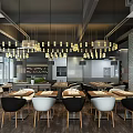 Modern Restaurant Interior With Open Layout Pendant Lights Wooden Tables And Comfortable Chairs