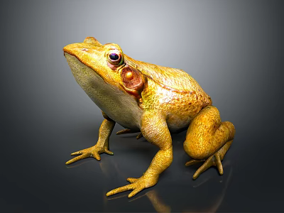 Yellow Reptile 3D Rendering with Shiny Skin Red Eyes and Standing Pose on Gray Background 3d model