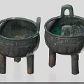 Antique Style Ceramic Vessels with Three Legs Double Handles and Intricate Decorative Patterns