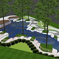 Modern Garden Landscape Design With Water Pool Steps Trees And Green Pathways 3d model