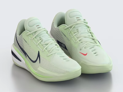 Light Green Nike Basketball Shoes With Blue And Red Swooshes 3d model