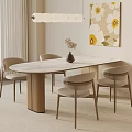 Modern Oval Marble Top Dining Table Set with Four Light Gray Chairs and Wooden Legs
