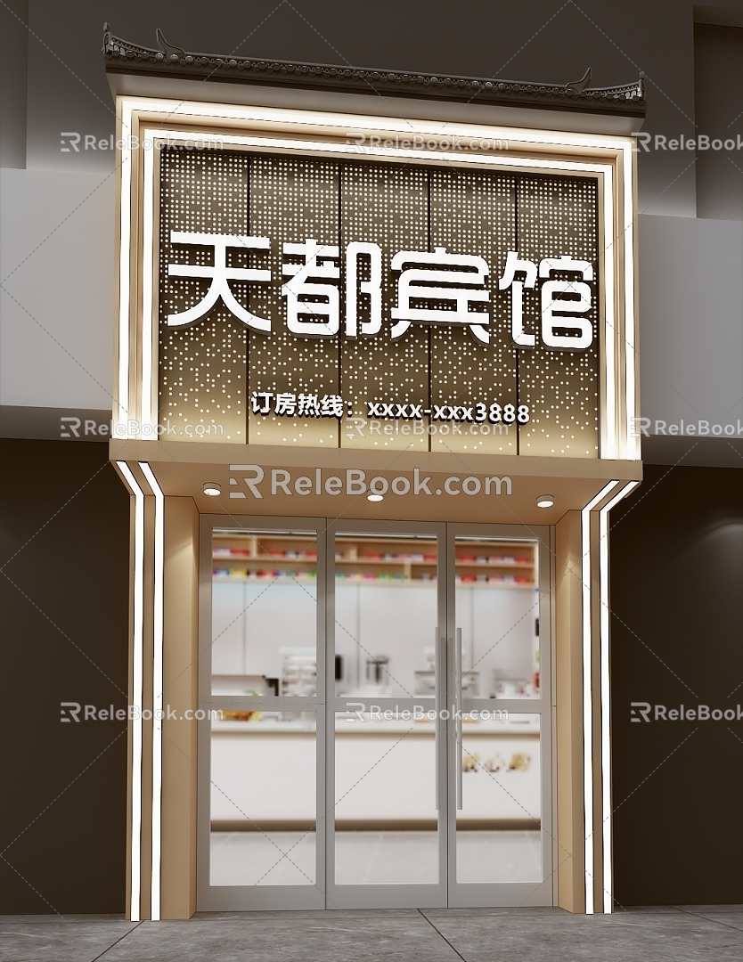 Light Luxury Hotel Business Hotel Hotel Accommodation Hotel Door Facade 3d model