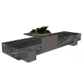 Bonsai Potted Plant Display On Modern Marble Tabletop With Green Foliage