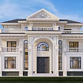 Classic White Detached Villa Featuring Arched Doorway Balconies Ornate Details And Black Roof