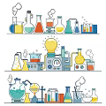 Colorful Laboratory Glassware Wall Decor With Shelves Beakers Test Tubes And Bulb Shaped Accents