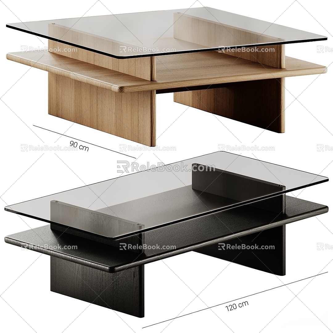 Coffee table glass coffee table solid wood coffee table square coffee table living room coffee table 3d model