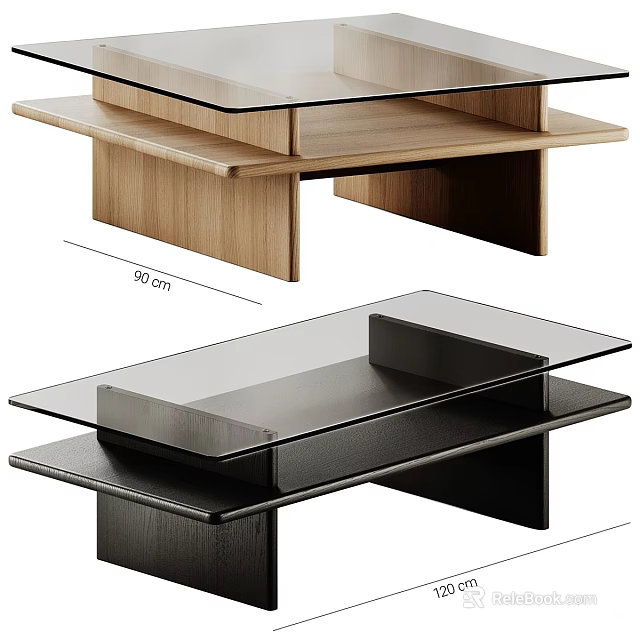 Modern Coffee Table Design Featuring Wooden And Black Frames With Layered Glass Top 3d model 