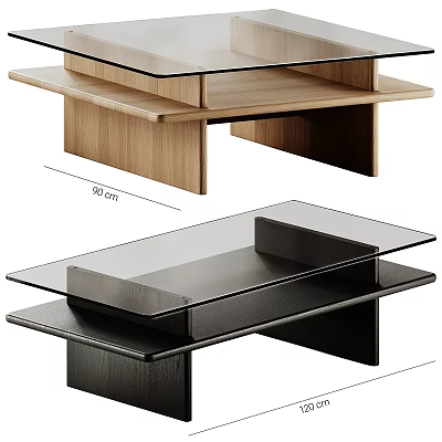 Modern Coffee Table Design Featuring Wooden And Black Frames With Layered Glass Top 3d model