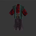 Traditional Japanese Kimono Outfit With Red Floral Sleeves And Black Robe