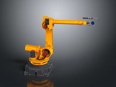 Yellow Industrial Robotic Arm with Rotating Joints Stable Base and Precision Gripper Tool 3d model