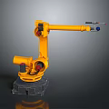 Yellow Industrial Robotic Arm with Rotating Joints Stable Base and Precision Gripper Tool