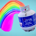 Rainbow Colored Stream Emitting From Blue Gas Cylinder On Light Blue Background