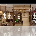 Natural Style Clothing Store Interior with Wooden Decor Mannequins and Green Plants