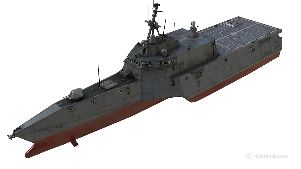 Modern Warship With Sleek Hull Design And Upper Deck Antennas Structure 3d model