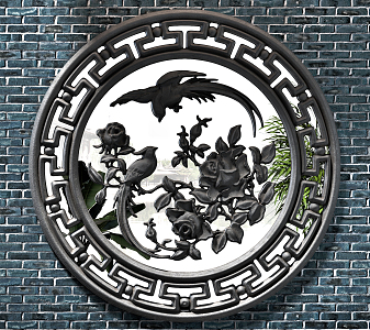 Chinese-style stonework window grilles 3d model