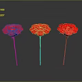 Beautiful Three Red Flowers with Green Stems Against Gray Background