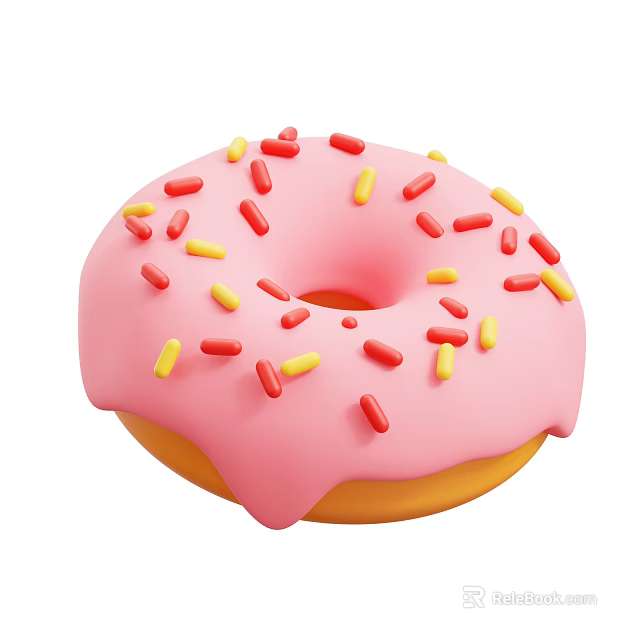 Appetizing Pink Frosted Donut With Colorful Sprinkles And Sweet Taste 3d model 