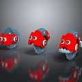 Three Playful Red And Blue Cartoon Robot 3D Models With Big Eyes