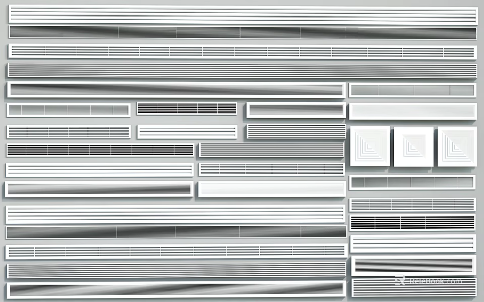 Showcasing Various Types of Air Conditioner Vents with Multiple Neatly Arranged Designs 3d model 