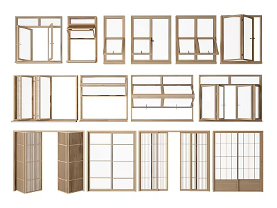 Variety Of Wooden Window And Door Designs For Interior Partitions 3d model