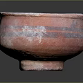 Red Clay Bowl With Gray Stripes Worn Texture And Stable Base For Daily Use