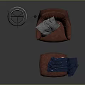Brown Leather Sofa Stool With Armchair Pillow Blanket And Floor Lamp In Dark Background
