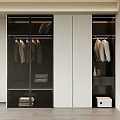 Modern Wardrobe Design With Glass Doors White And Dark Panels Hanging And Folded Clothes