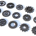 Various Mechanical Gears of Different Sizes and Designs on White Background