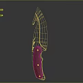 Tactical Knife With Serrated Metallic Blade And Riveted Red Handle Design