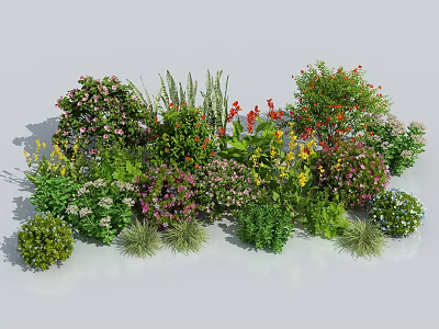 Diverse Varieties Of Flowering Shrubs With Pink Red Yellow Blooms And Lush Green Foliage 3d model
