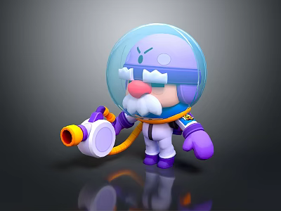 Cartoon Game Space Astronaut Character with Blue Helmet Purple White Suit Beard and Jet Tool 3d model