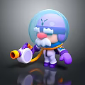 Cartoon Game Space Astronaut Character with Blue Helmet Purple White Suit Beard and Jet Tool